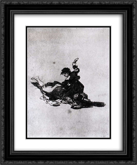 Woman Hitting Another Woman with a Shoe 20x24 Black Ornate Wood Framed Art Print Poster with Double Matting by Goya, Francisco