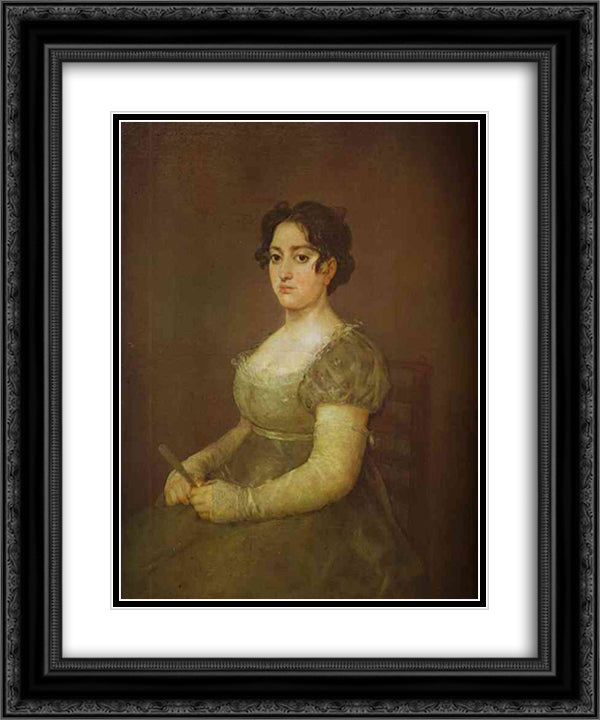 Woman with a Fan 20x24 Black Ornate Wood Framed Art Print Poster with Double Matting by Goya, Francisco