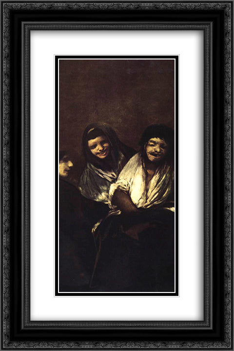 Young People Laughing 16x24 Black Ornate Wood Framed Art Print Poster with Double Matting by Goya, Francisco
