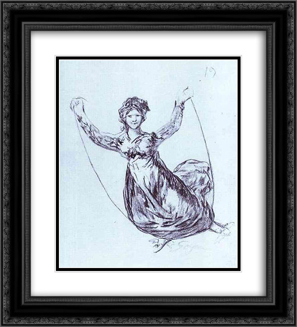 Young Witch Flying with a Rope 20x22 Black Ornate Wood Framed Art Print Poster with Double Matting by Goya, Francisco