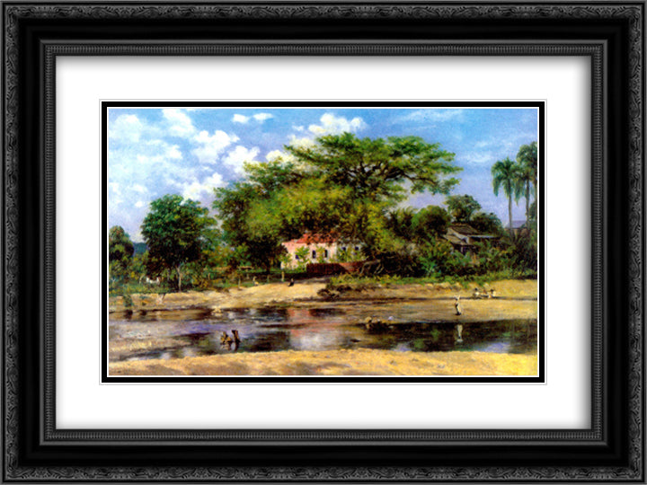 A paineira de Ponce - La ceiba de Ponce 24x18 Black Ornate Wood Framed Art Print Poster with Double Matting by Oller, Francisco