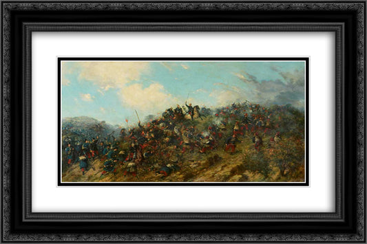 Battle of Trevino 24x16 Black Ornate Wood Framed Art Print Poster with Double Matting by Oller, Francisco