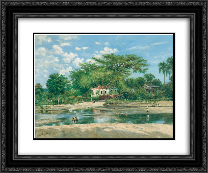 La ceiba de Ponce 24x20 Black Ornate Wood Framed Art Print Poster with Double Matting by Oller, Francisco