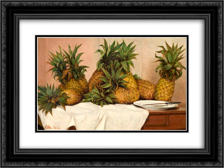 Pineapples 24x18 Black Ornate Wood Framed Art Print Poster with Double Matting by Oller, Francisco