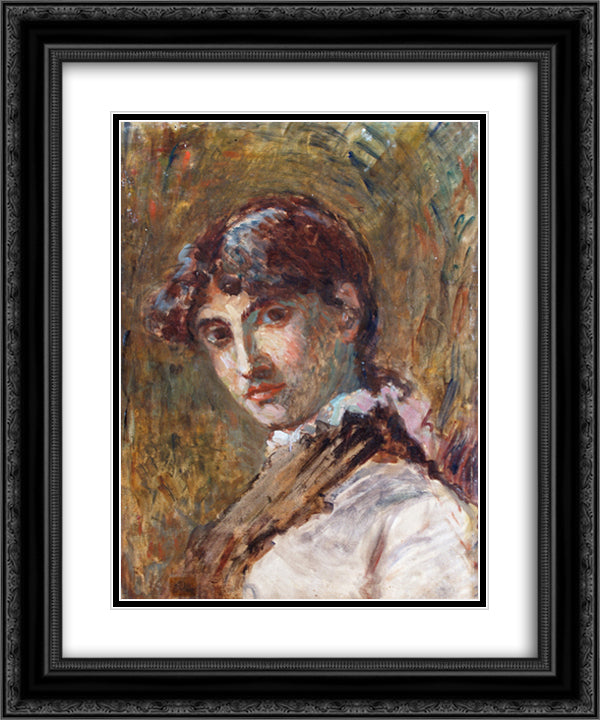 Portrait of a Lady, probably Dona Isabel Oller, the artist's sister 20x24 Black Ornate Wood Framed Art Print Poster with Double Matting by Oller, Francisco