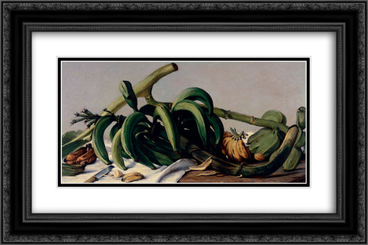 Still Life With Plantains and Bananas 1893 24x16 Black Ornate Wood Framed Art Print Poster with Double Matting by Oller, Francisco