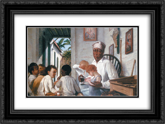 The School of the Teacher Rafael Cordero 24x18 Black Ornate Wood Framed Art Print Poster with Double Matting by Oller, Francisco