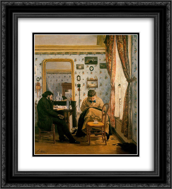 The Student 20x22 Black Ornate Wood Framed Art Print Poster with Double Matting by Oller, Francisco