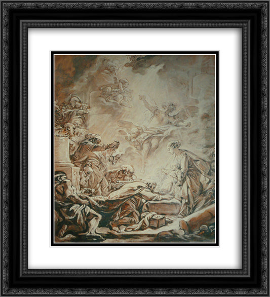 Adoration of the Magi 20x22 Black Ornate Wood Framed Art Print Poster with Double Matting by Boucher, Francois