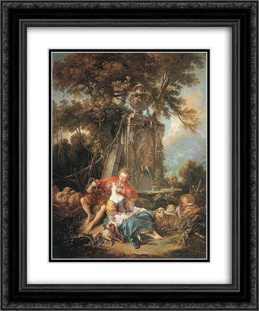 An Autumn Pastoral 20x24 Black Ornate Wood Framed Art Print Poster with Double Matting by Boucher, Francois