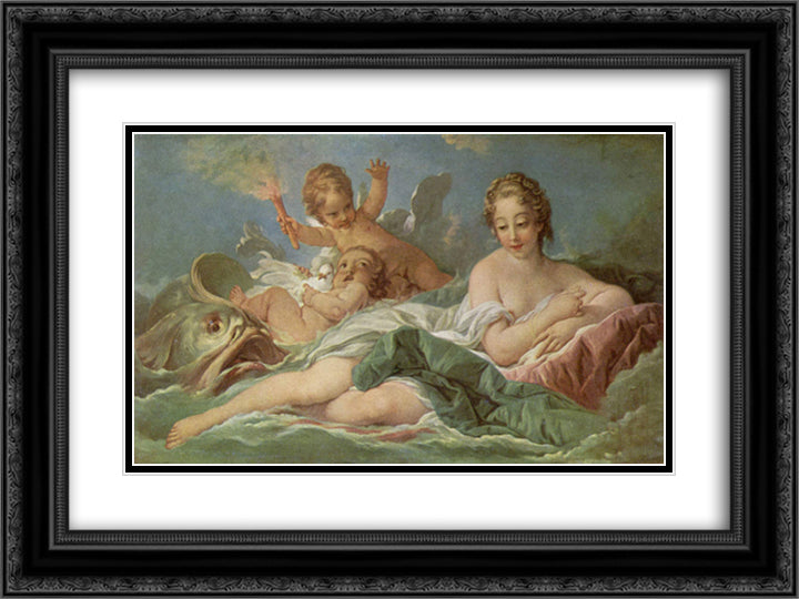 Birth of Venus 24x18 Black Ornate Wood Framed Art Print Poster with Double Matting by Boucher, Francois