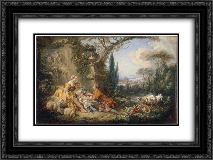 Charms of Country Life 24x18 Black Ornate Wood Framed Art Print Poster with Double Matting by Boucher, Francois