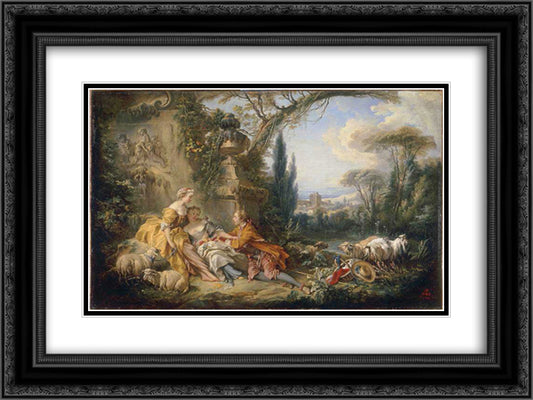 Charms of Country Life 24x18 Black Ornate Wood Framed Art Print Poster with Double Matting by Boucher, Francois