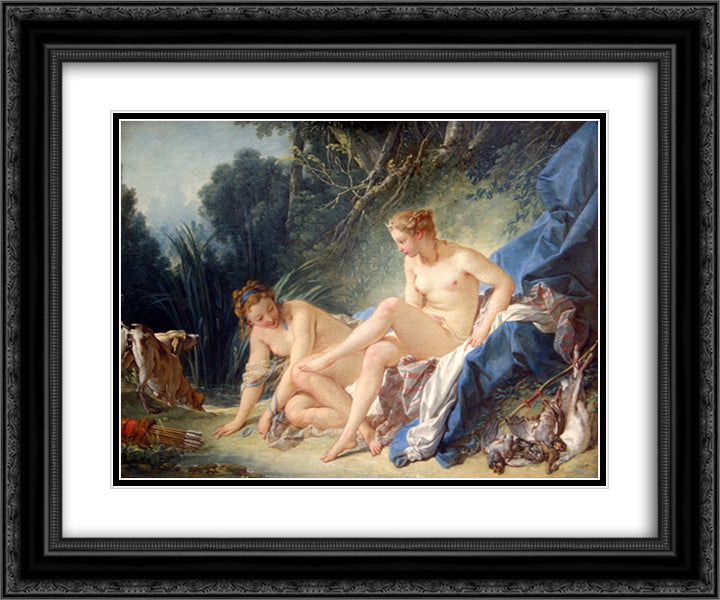 Diana getting out of her bath 24x20 Black Ornate Wood Framed Art Print Poster with Double Matting by Boucher, Francois