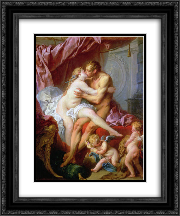 Hercules and Omfala 20x24 Black Ornate Wood Framed Art Print Poster with Double Matting by Boucher, Francois