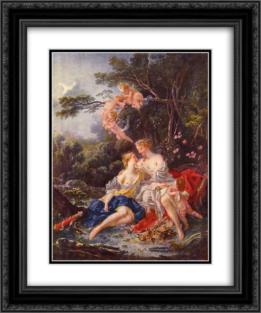 Jupiter and Callisto 20x24 Black Ornate Wood Framed Art Print Poster with Double Matting by Boucher, Francois