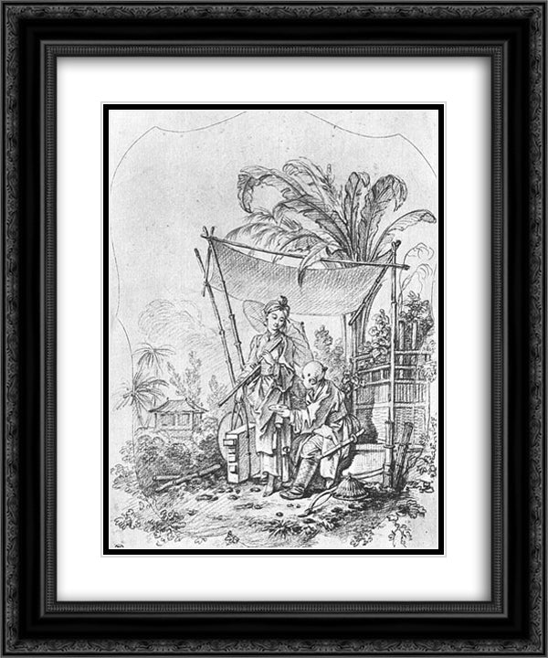 Lady with an Umbrella 20x24 Black Ornate Wood Framed Art Print Poster with Double Matting by Boucher, Francois