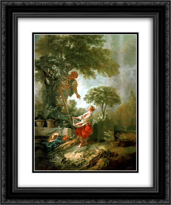 Landscape with Kirschpfluckerin 20x24 Black Ornate Wood Framed Art Print Poster with Double Matting by Boucher, Francois