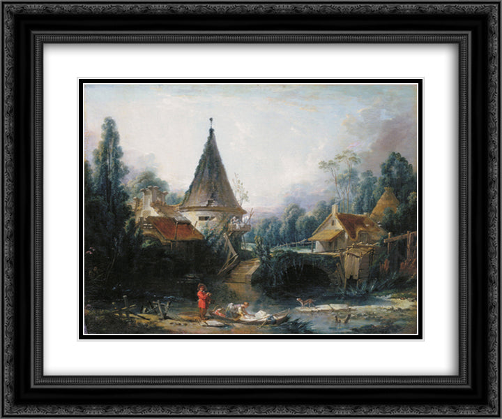 Landscape near Beauvais early 24x20 Black Ornate Wood Framed Art Print Poster with Double Matting by Boucher, Francois