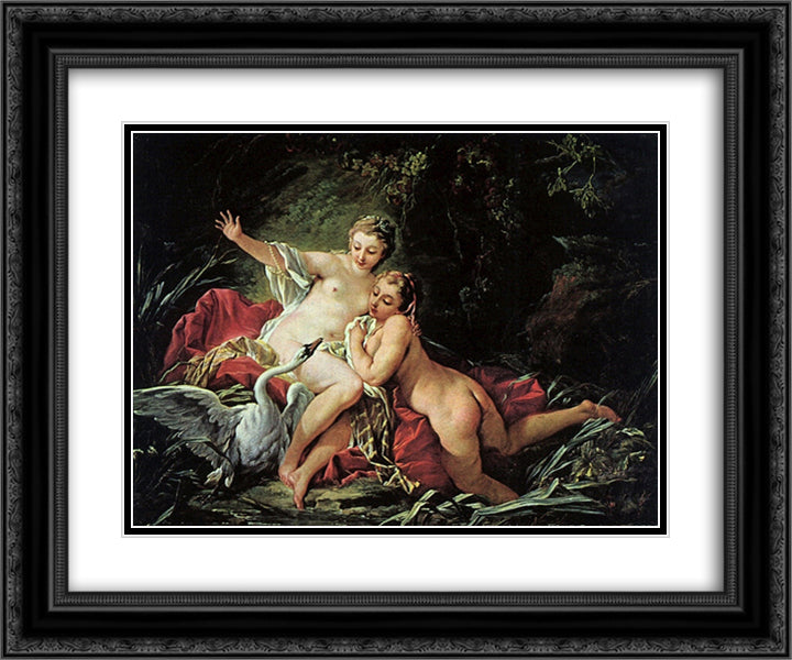 Leda and the Swan 24x20 Black Ornate Wood Framed Art Print Poster with Double Matting by Boucher, Francois