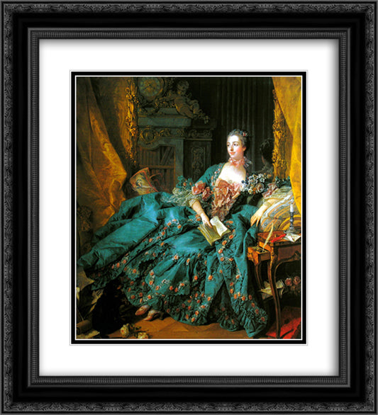 Madame de Pompadour 20x22 Black Ornate Wood Framed Art Print Poster with Double Matting by Boucher, Francois