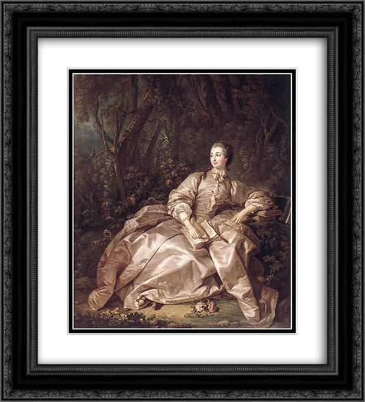 Madame de Pompadour 20x22 Black Ornate Wood Framed Art Print Poster with Double Matting by Boucher, Francois