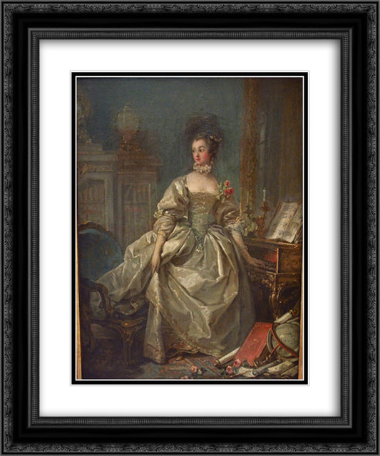 Marquise de Pompadour 20x24 Black Ornate Wood Framed Art Print Poster with Double Matting by Boucher, Francois