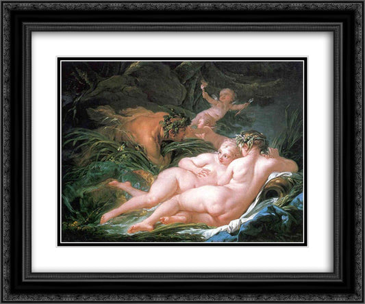 Pan and Syrinx 24x20 Black Ornate Wood Framed Art Print Poster with Double Matting by Boucher, Francois