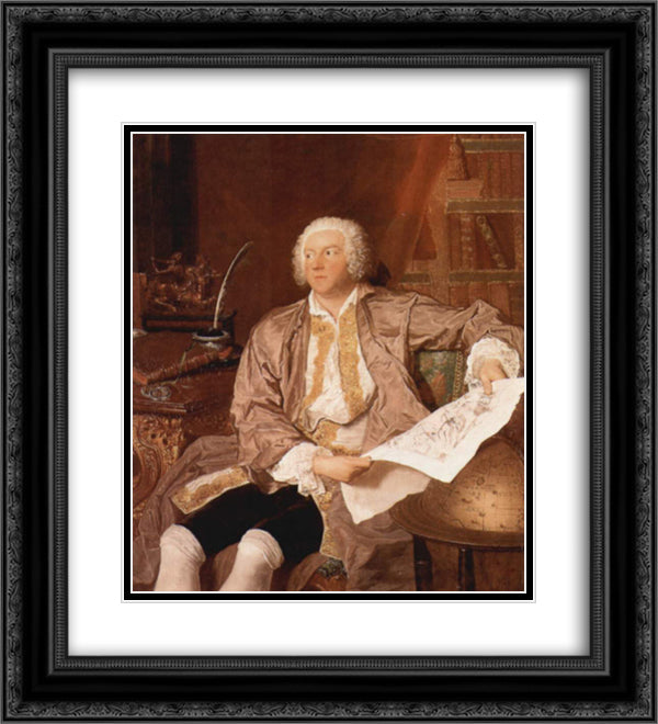 Portrait of Carl Gustaf Tessin 20x22 Black Ornate Wood Framed Art Print Poster with Double Matting by Boucher, Francois