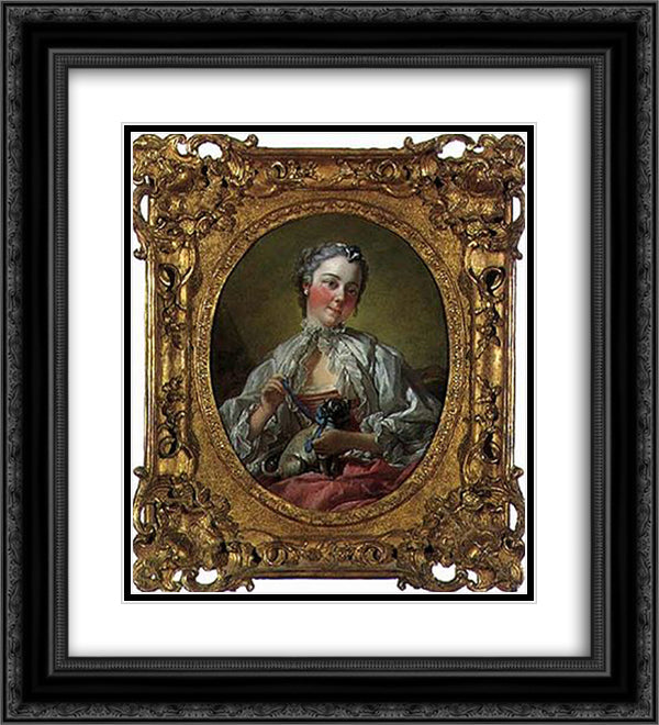 Portrait of Madame Boucher 20x22 Black Ornate Wood Framed Art Print Poster with Double Matting by Boucher, Francois