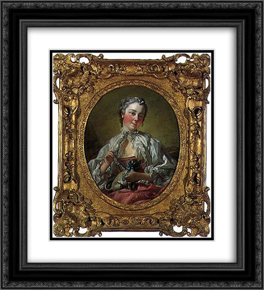 Portrait of Madame Boucher 20x22 Black Ornate Wood Framed Art Print Poster with Double Matting by Boucher, Francois