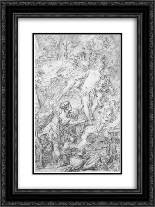 Pygmalion and Galatea 18x24 Black Ornate Wood Framed Art Print Poster with Double Matting by Boucher, Francois