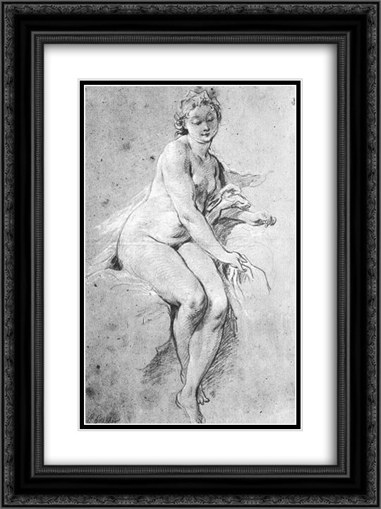 Seated Nude 18x24 Black Ornate Wood Framed Art Print Poster with Double Matting by Boucher, Francois