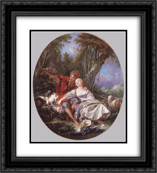 Shepherd and Shepherdess Reposing 20x22 Black Ornate Wood Framed Art Print Poster with Double Matting by Boucher, Francois