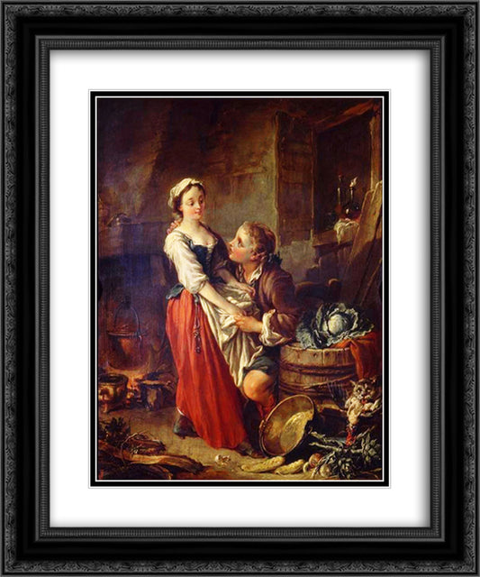 The beautiful kitchen 20x24 Black Ornate Wood Framed Art Print Poster with Double Matting by Boucher, Francois