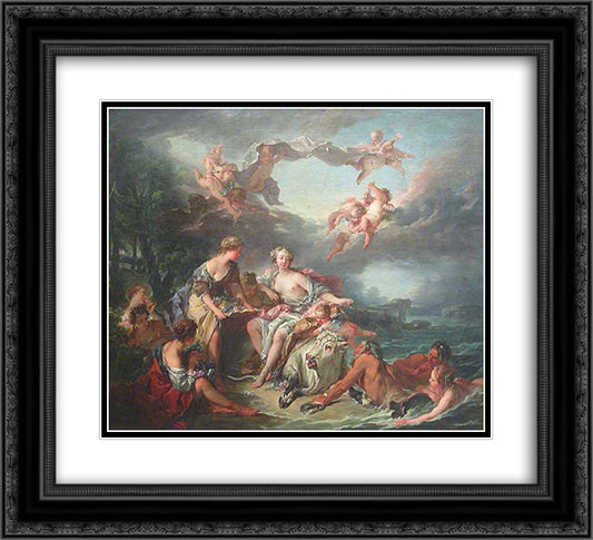 The Abduction of Europe 22x20 Black Ornate Wood Framed Art Print Poster with Double Matting by Boucher, Francois