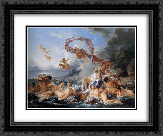 The Birth and Triumph of Venus 24x20 Black Ornate Wood Framed Art Print Poster with Double Matting by Boucher, Francois