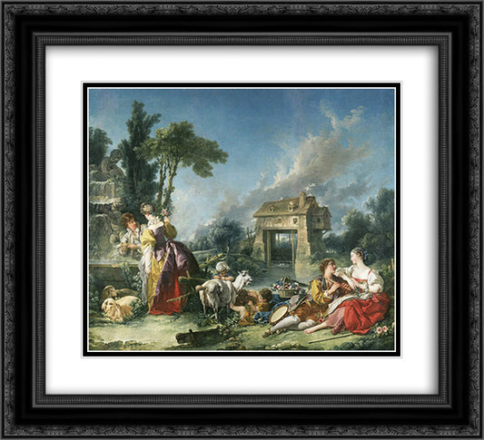 The Fountain of Love 22x20 Black Ornate Wood Framed Art Print Poster with Double Matting by Boucher, Francois