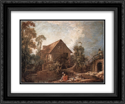 The Mill 24x20 Black Ornate Wood Framed Art Print Poster with Double Matting by Boucher, Francois