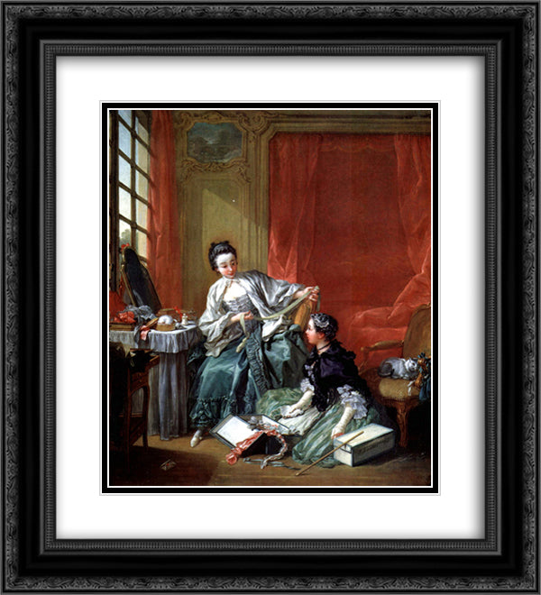 The Modiste 20x22 Black Ornate Wood Framed Art Print Poster with Double Matting by Boucher, Francois