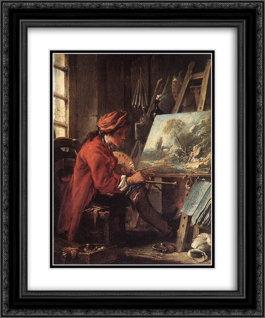 The Painter in his Studio 20x24 Black Ornate Wood Framed Art Print Poster with Double Matting by Boucher, Francois