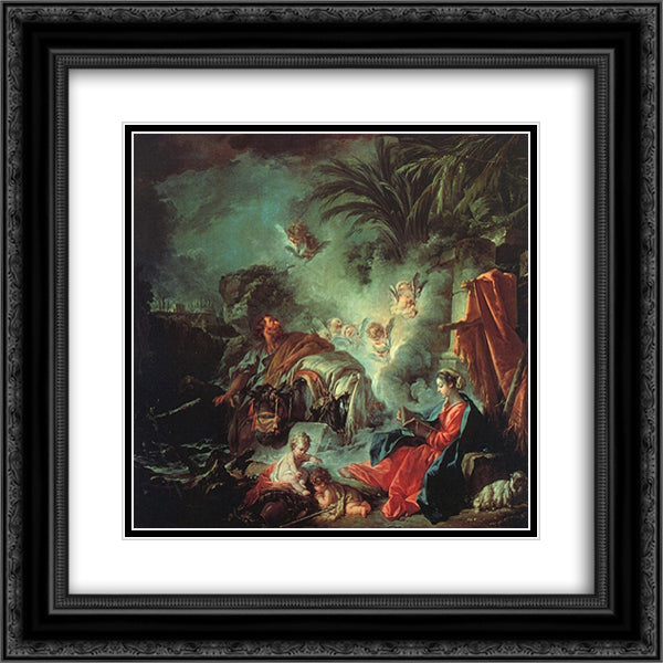 The Rest on the Flight into Egypt 20x20 Black Ornate Wood Framed Art Print Poster with Double Matting by Boucher, Francois