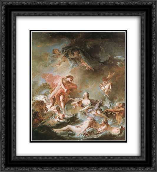 The Setting of the Sun 20x22 Black Ornate Wood Framed Art Print Poster with Double Matting by Boucher, Francois