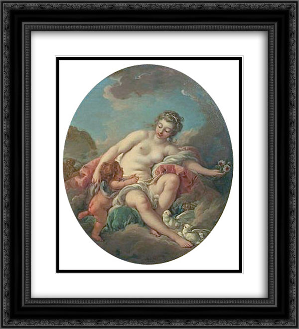 Venus Restraining Cupid 20x22 Black Ornate Wood Framed Art Print Poster with Double Matting by Boucher, Francois