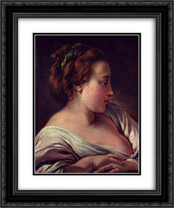 Woman's Head 20x24 Black Ornate Wood Framed Art Print Poster with Double Matting by Boucher, Francois