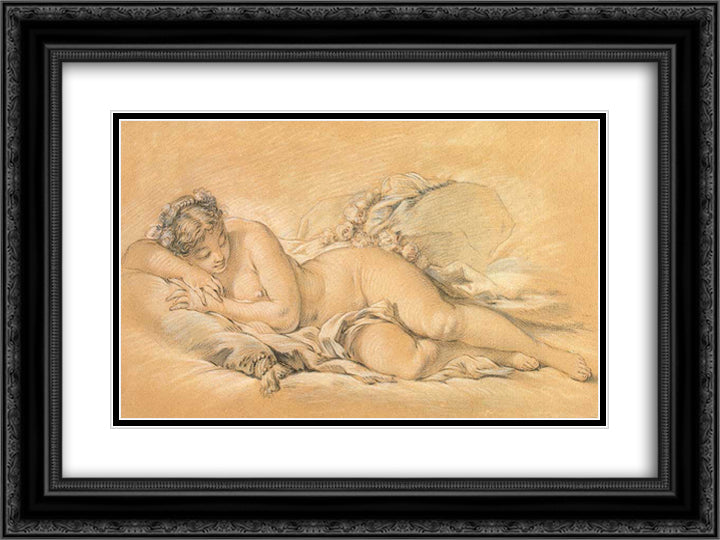 Young Woman Sleeping 24x18 Black Ornate Wood Framed Art Print Poster with Double Matting by Boucher, Francois