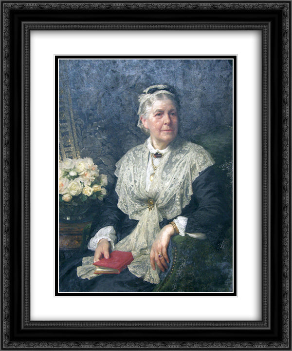 Portrait of a lady in a lace edged dress 20x24 Black Ornate Wood Framed Art Print Poster with Double Matting by Dicksee, Frank