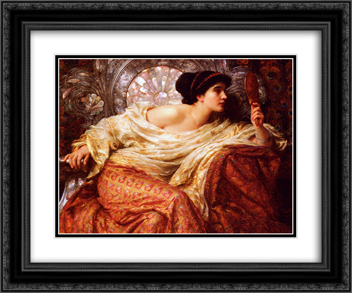 The Mirror 24x20 Black Ornate Wood Framed Art Print Poster with Double Matting by Dicksee, Frank