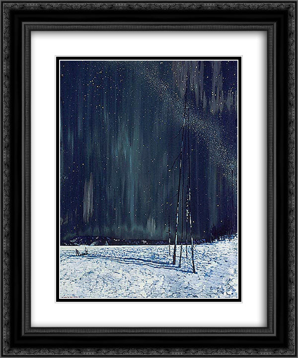 A Northern Night 20x24 Black Ornate Wood Framed Art Print Poster with Double Matting by Johnston, Frank