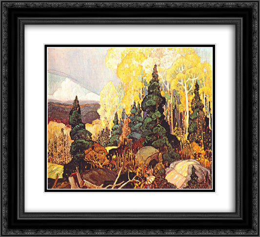 Autumn Hillside 22x20 Black Ornate Wood Framed Art Print Poster with Double Matting by Carmichael, Franklin